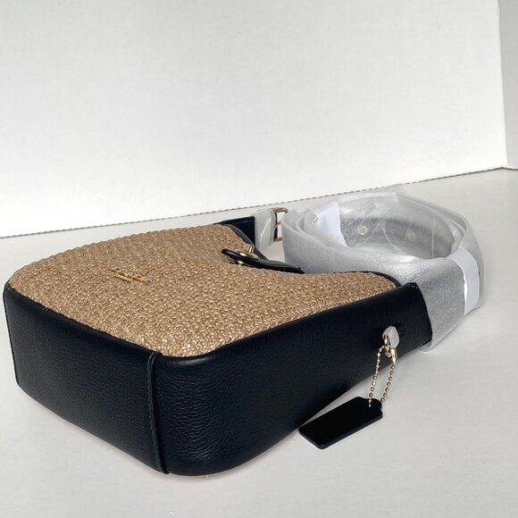 Coach Hadley Mini Crossbody CAL61 Leather Straw Black Shoulder Bag Toast ORGPKG - Picture 7 of 11